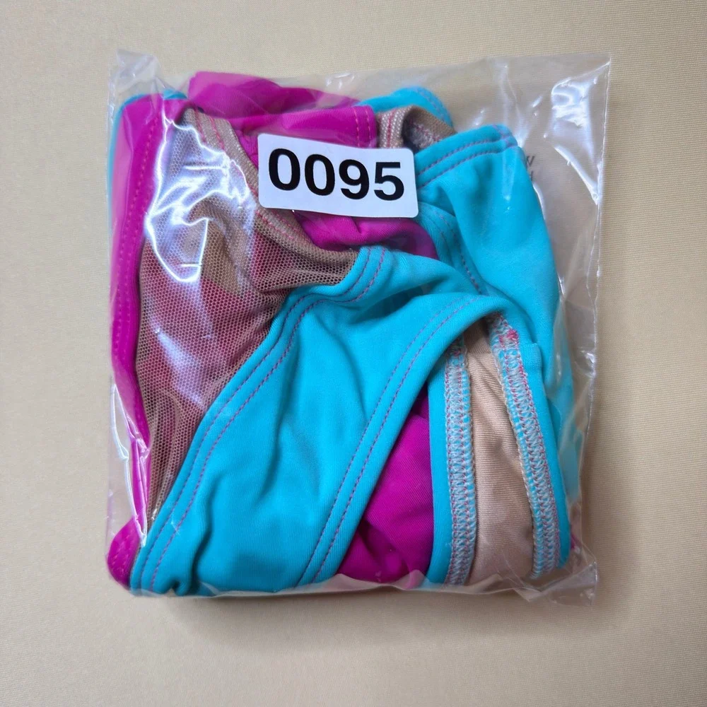 AA Dance Costumes FLORIDA Leotard Pink Blue Mesh Cut Out Child Med CM Photoshoot